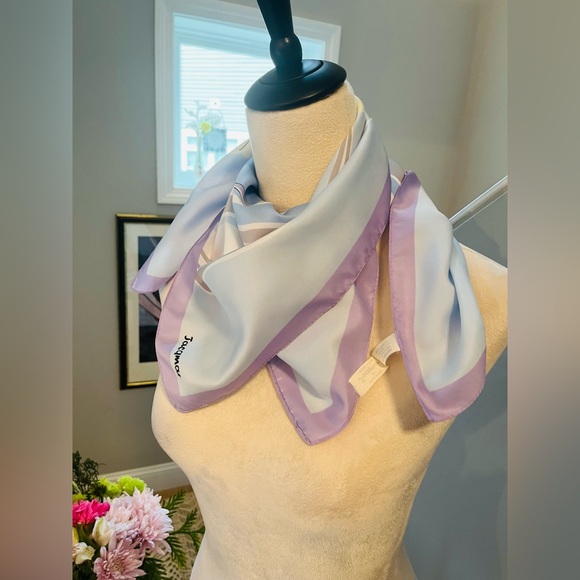 JACQMAR LONDON Abstract Floral Scarf Blue Purple Made In Italy - Picture 4 of 16